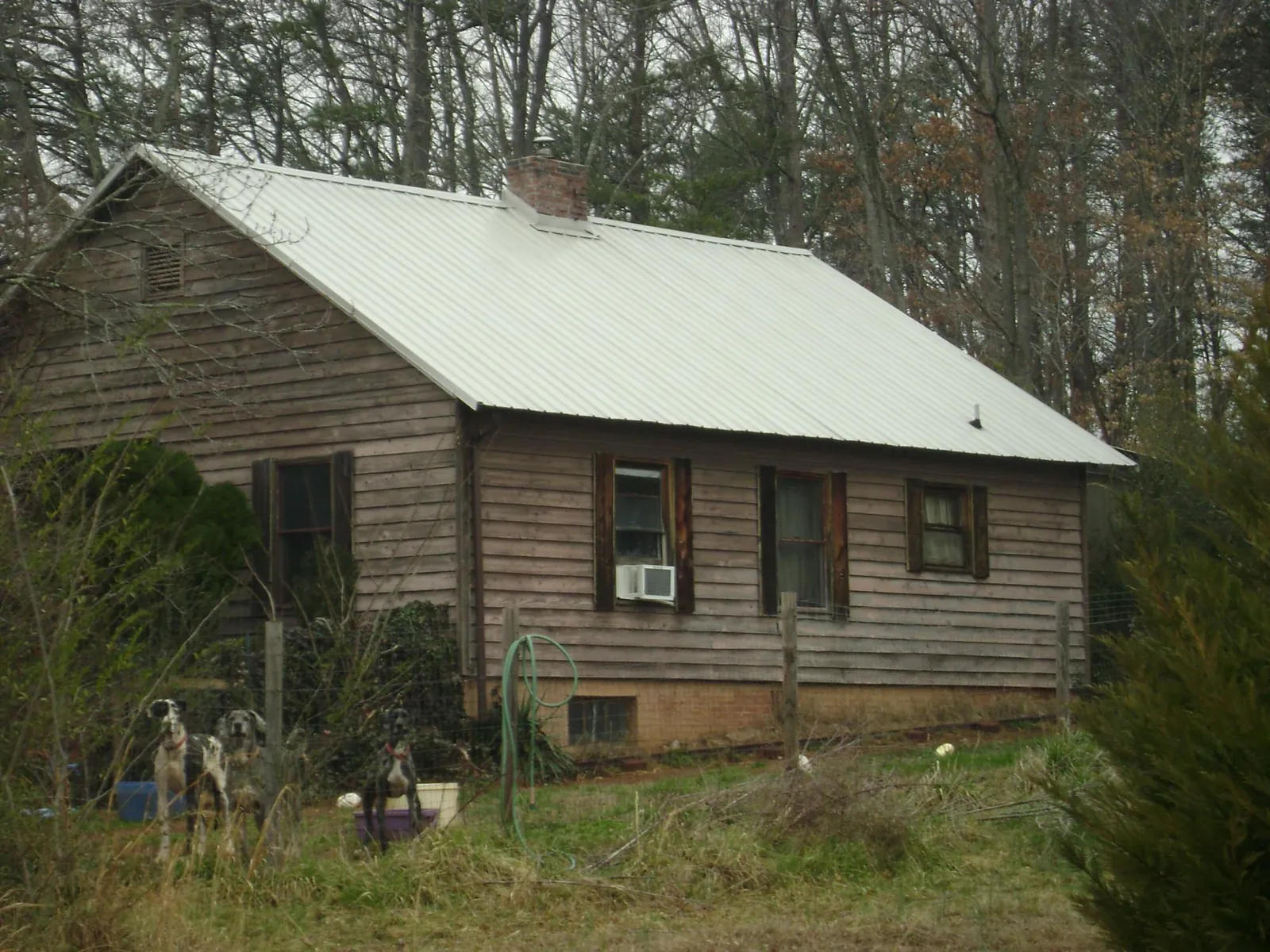 White metal roof on an old wood sided farmhouse, from a Asphalt Shingle Roof Repair job in Petersburg